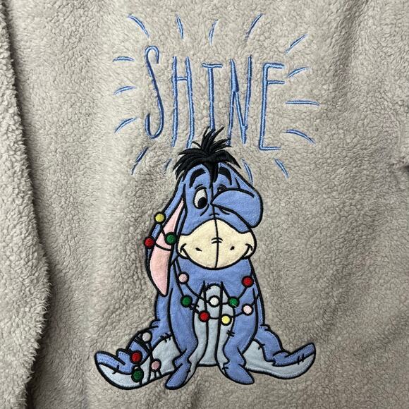 Disney Eeyore “Shine” Gray Sherpa Fleece Holiday Pullover Sweater Size Medium - Picture 2 of 7